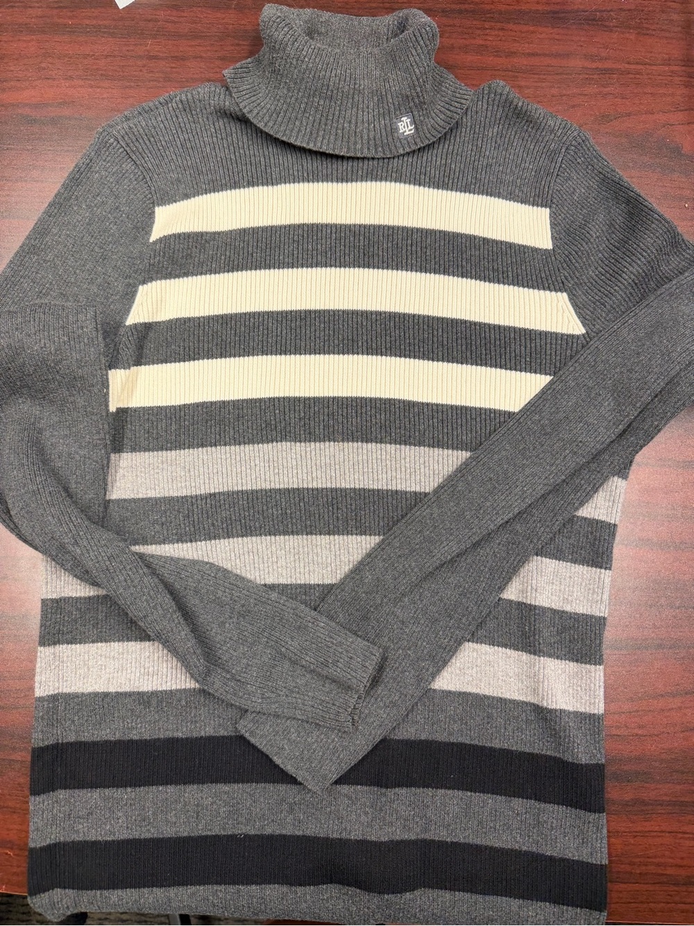 Gray Striped Turtleneck Sweater - Unbranded